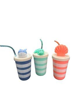 Striped Kids Travel Tumbler With Whale, Crocodile & Shell Lids - 3 Pack BPA-Free